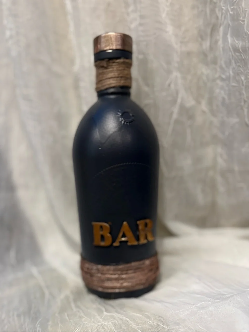 Bar Bottle Decorative Vase in Navy with Copper Accents
